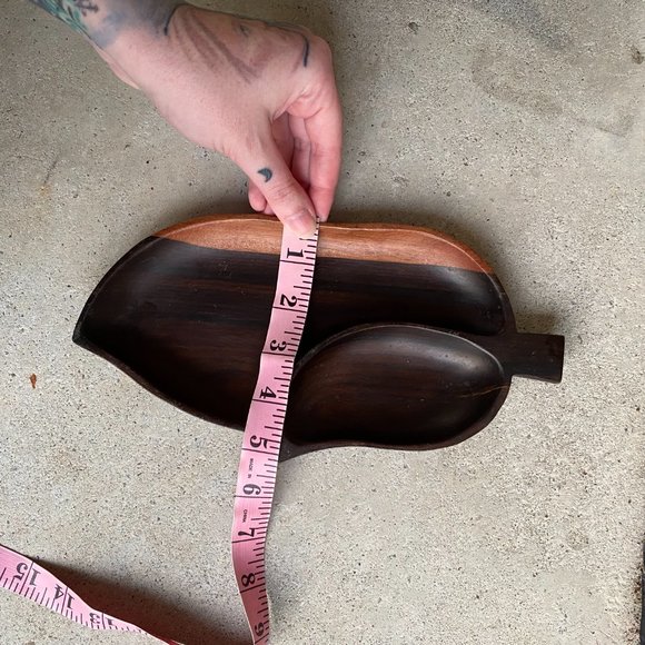 2 PC Two Toned Sectioned Wooden Leaf Trinket Trays - Picture 10 of 11